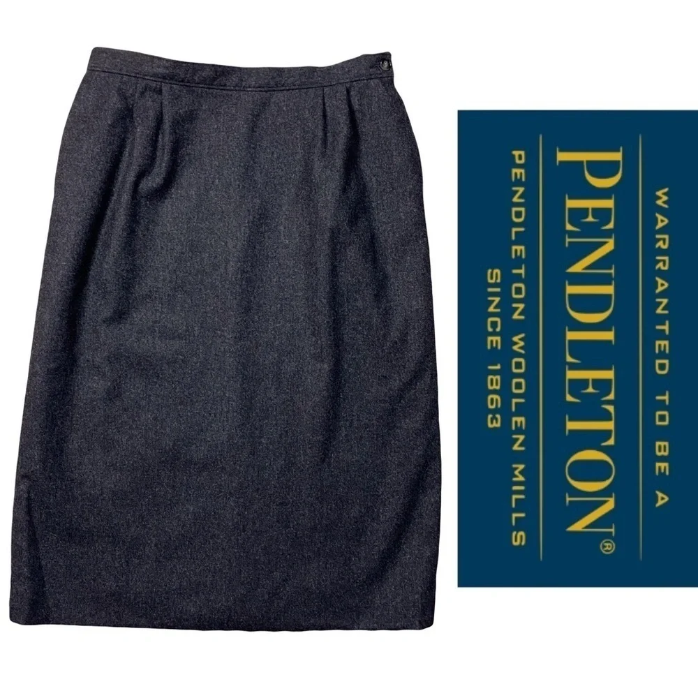 Vtg PENDLETON Wool high rise skirt Midi length Charcoal Gray Womens size 12